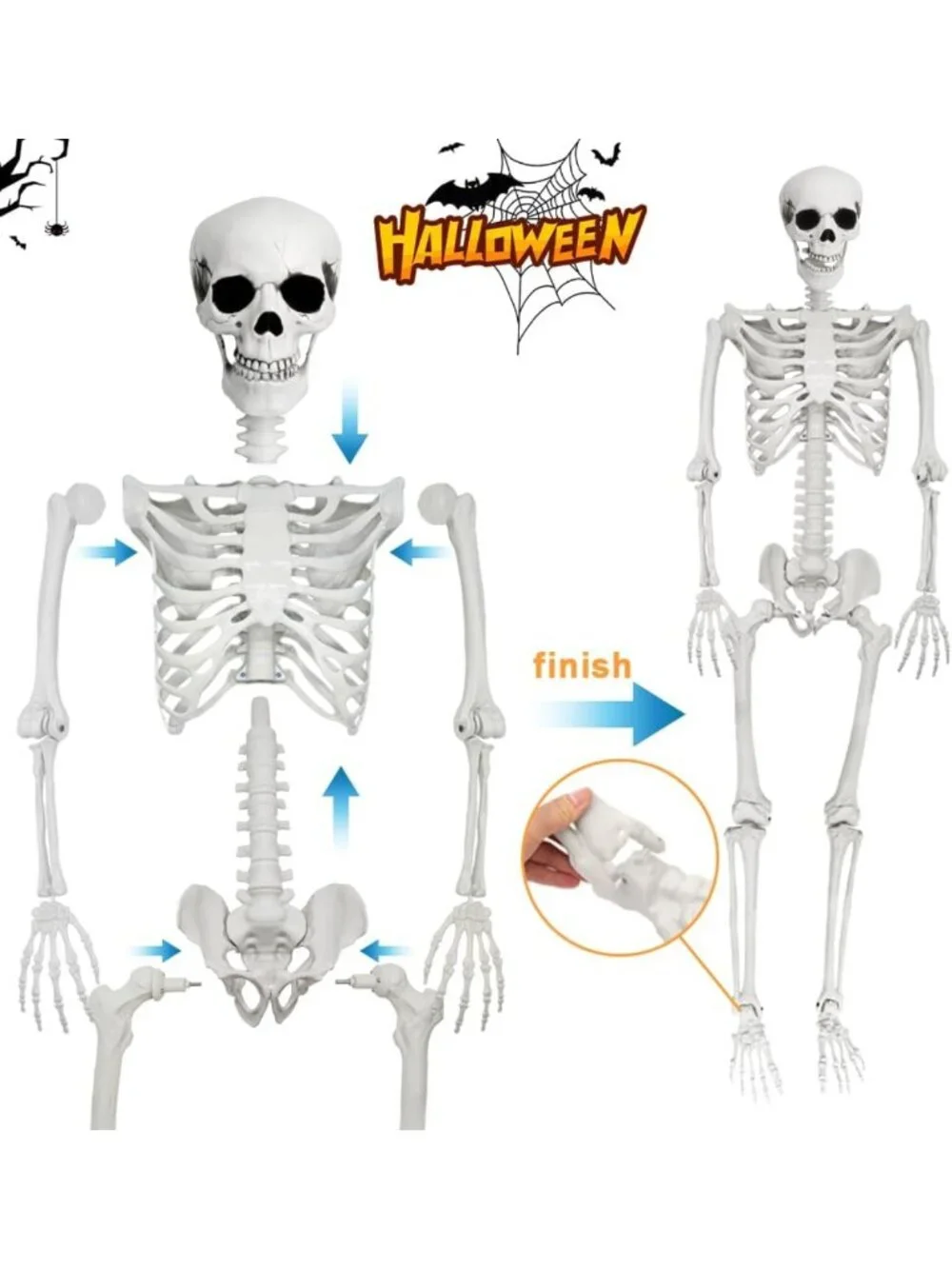 5.4FT Life Size Skeleton with Cat & Dog - Halloween Decor, Spooky Home Accent